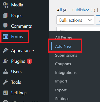Create a new form using Happyforms plugin