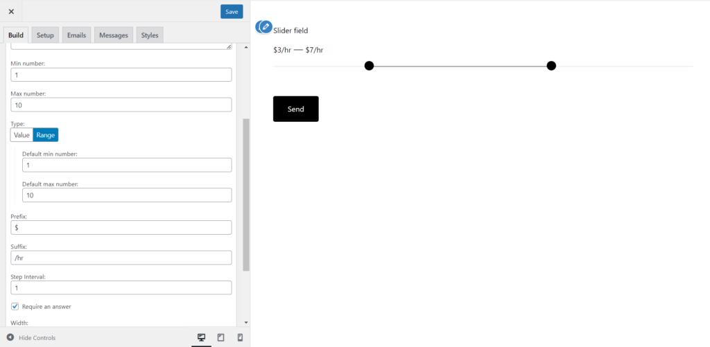 Configure Slider field using Happyforms