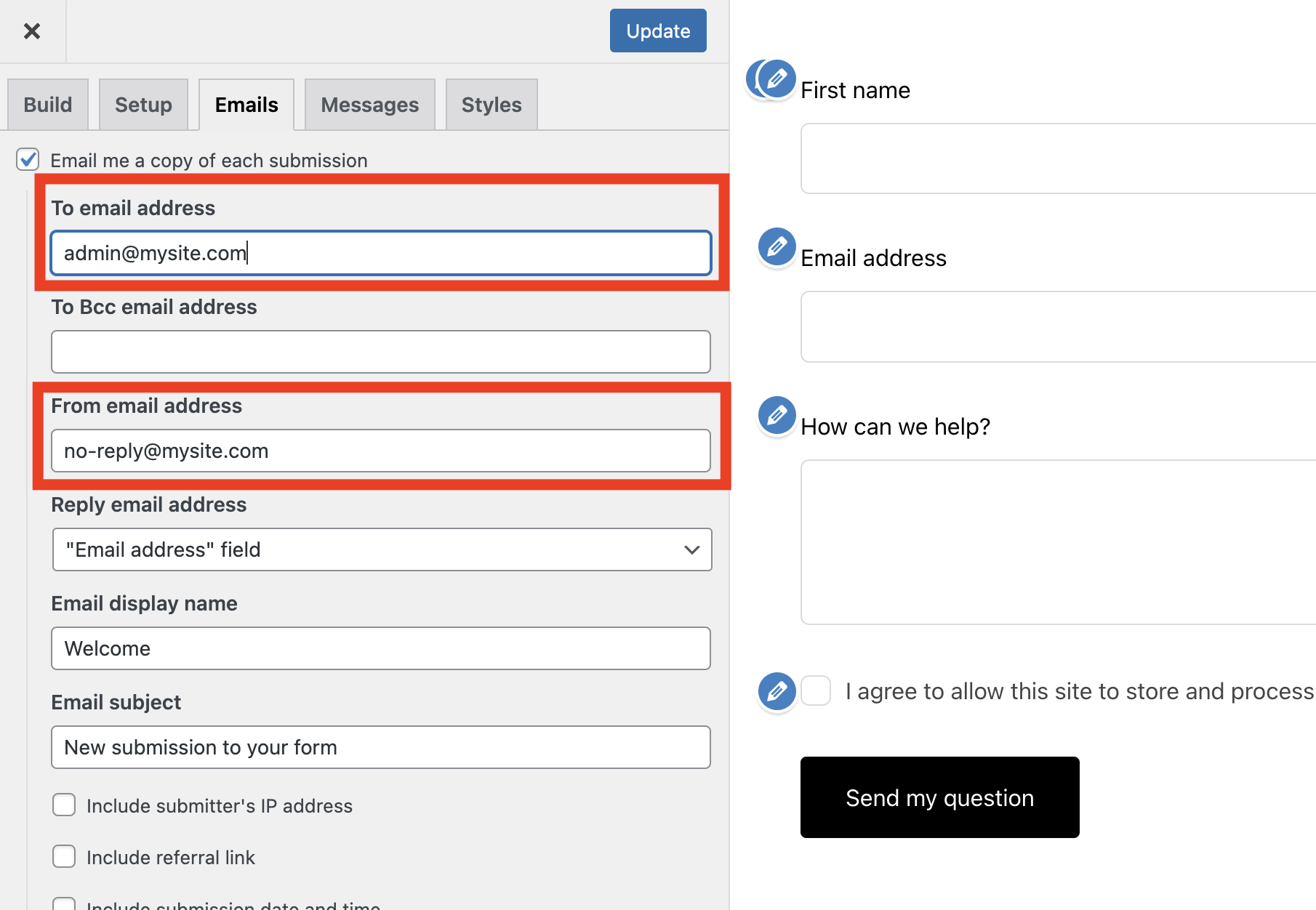 how to add email form to wordpress