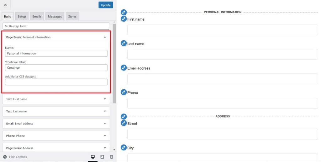 Add Labels to your Page Break Field