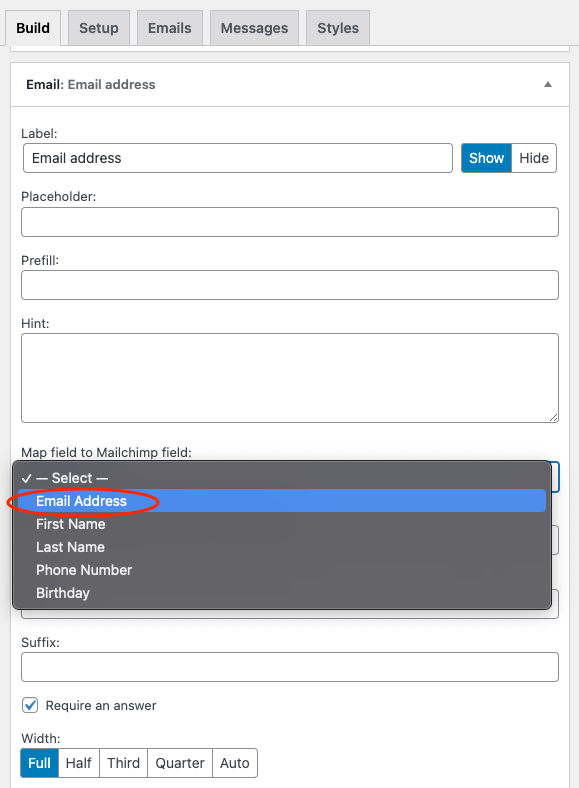 Happyforms Mailchimp Field Mapping 